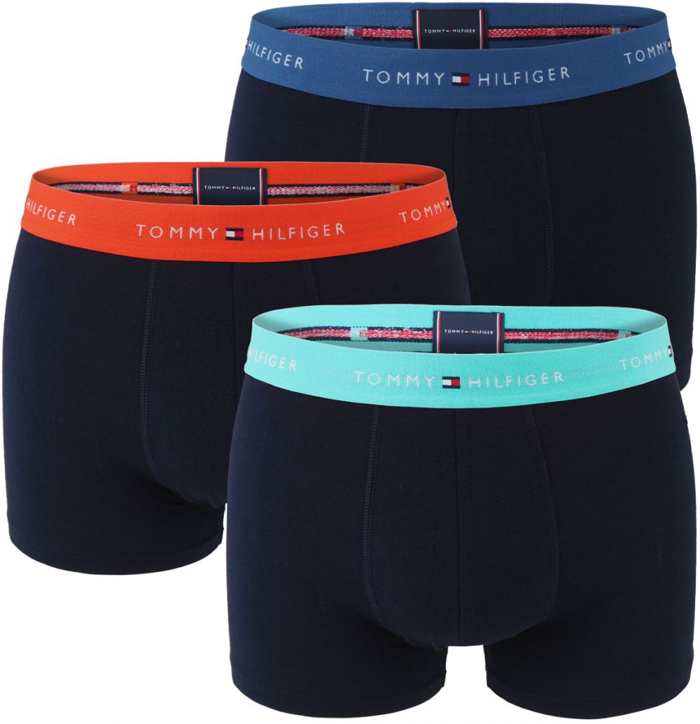 TOMMY HILFIGER - boxerky 3PACK signature cotton essentials black with blue & jade green waist