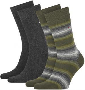 TOMMY HILFIGER - 2PACK TH men little stripes olive pánske ponožky