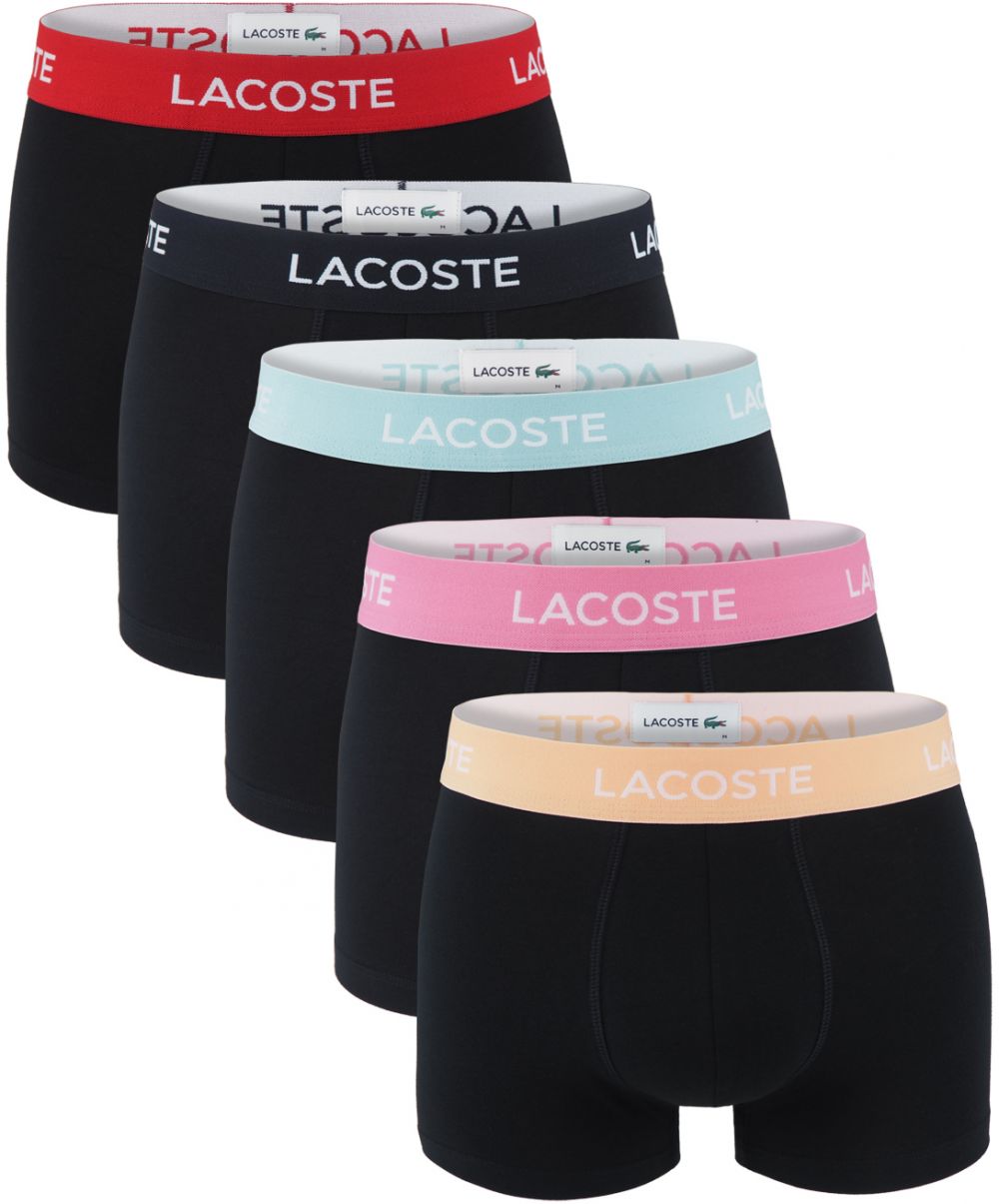 LACOSTE - boxerky 5PACK ultra comfortable stretch cotton black with multicolor waist - limitovaná edícia