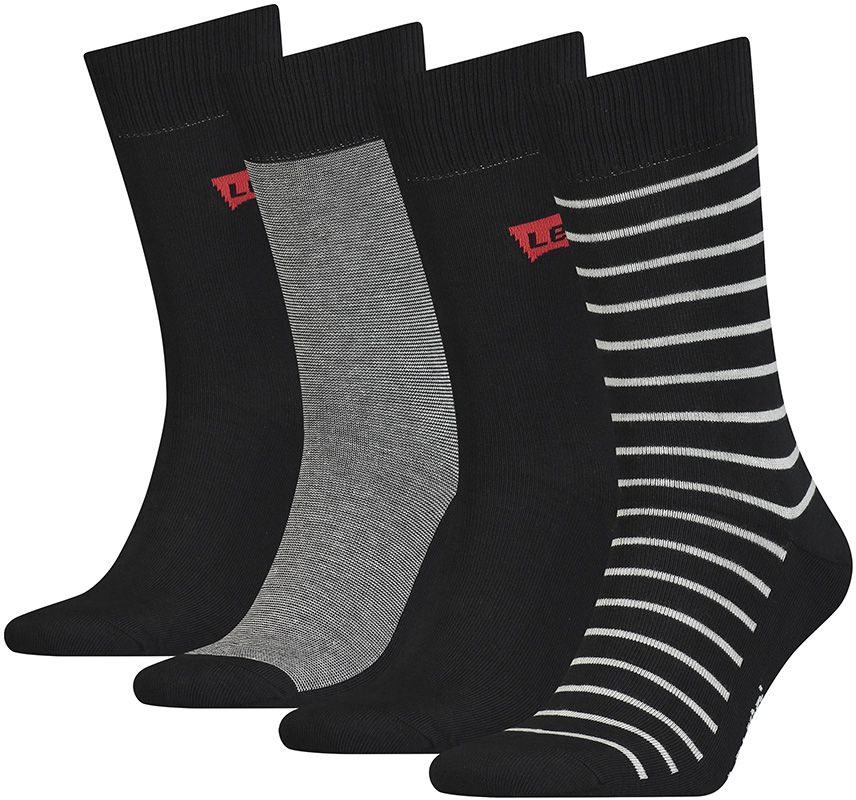 LEVI`S - 4PACK Levi`s regular cut stripes black ponožky v darčekovom balení