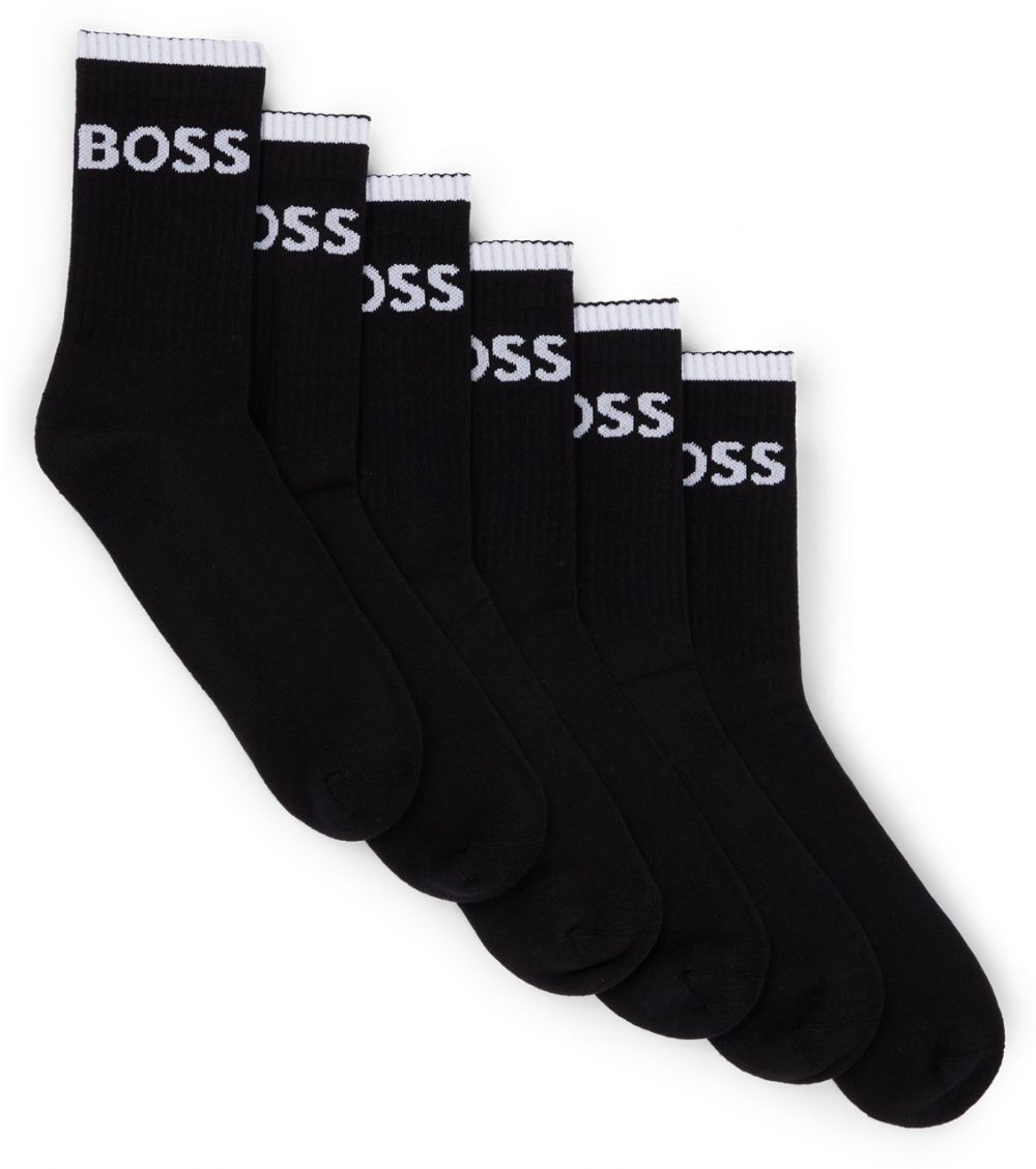 BOSS - 6PACK BOSS čierne pánske ponožky s bielym logom (HUGO BOSS) - limitovaná edícia