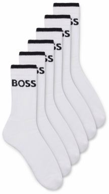 BOSS - 6PACK BOSS biele pánske ponožky s čiernym logom (HUGO BOSS) - limitovaná edícia