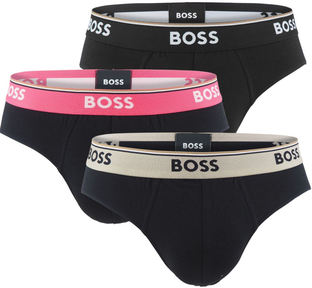 BOSS - slipy 3PACK cotton stretch power design black with color waist - limitovaná fashion edícia (HUGO BOSS)