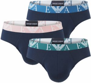 EMPORIO ARMANI - slipy 3PACK stretch cotton fashion marine combo s farebným pásom - limited edition