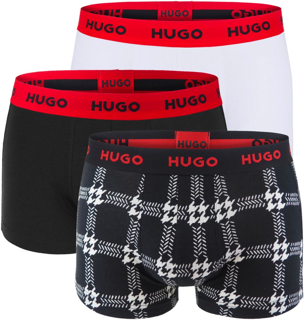 HUGO - boxerky 3PACK cotton stretch modern black grid & white color combo - limitovaná fashion edícia (HUGO BOSS)