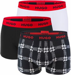 HUGO - boxerky 3PACK cotton stretch modern black grid & white color combo - limitovaná fashion edícia (HUGO BOSS)