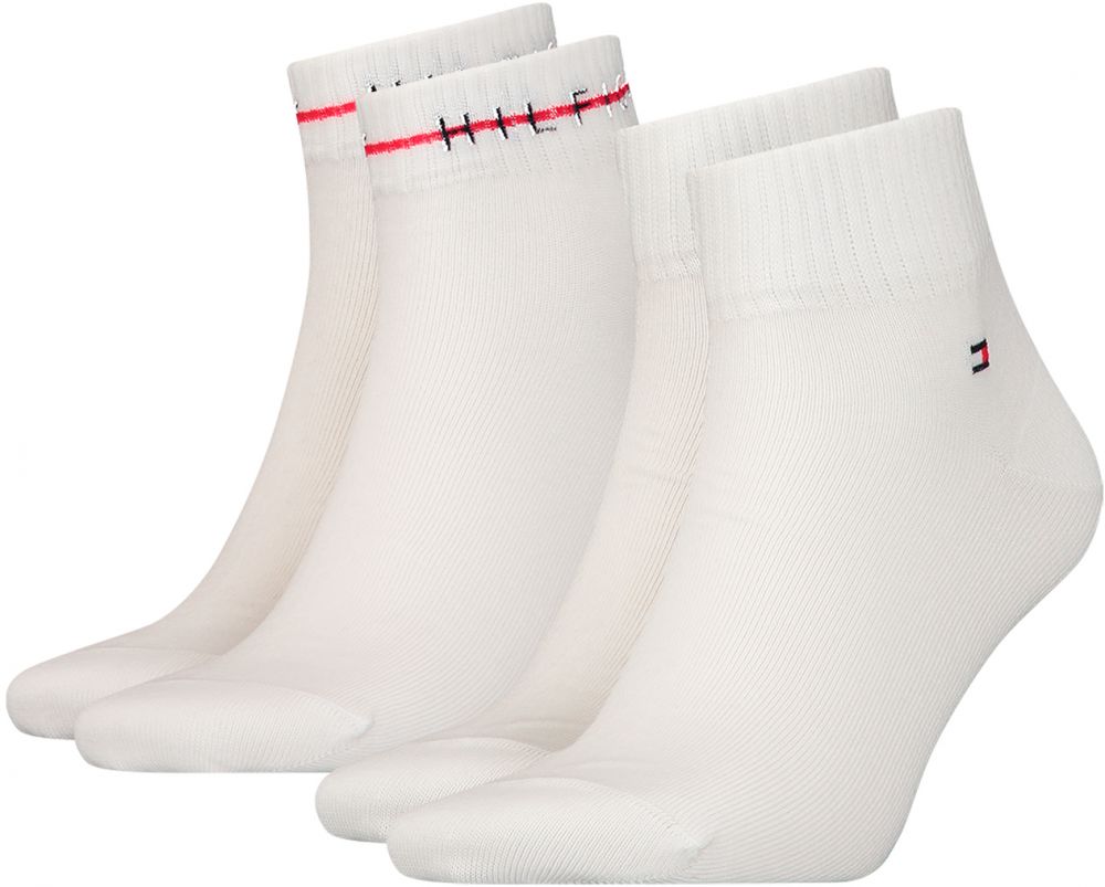 TOMMY HILFIGER - 2PACK stripe logo quarter pánske ponožky biele