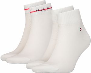 TOMMY HILFIGER - 2PACK stripe logo quarter pánske ponožky biele