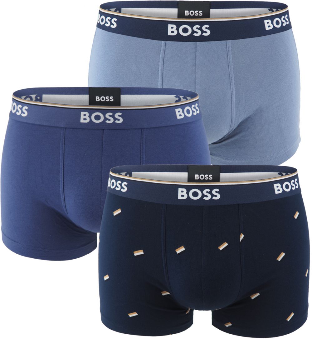 BOSS - boxerky 3PACK cotton stretch power design blue & BOSS shapes print - limitovaná fashion edícia (HUGO BOSS)