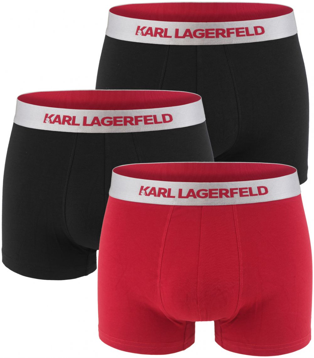 KARL LAGERFELD - boxerky 3PACK organic cotton black & chilli pepper with metalic waist - limitovaná edícia
