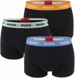 HUGO - boxerky 3PACK cotton stretch black with modern multicolor waist - limitovaná fashion edícia (HUGO BOSS)