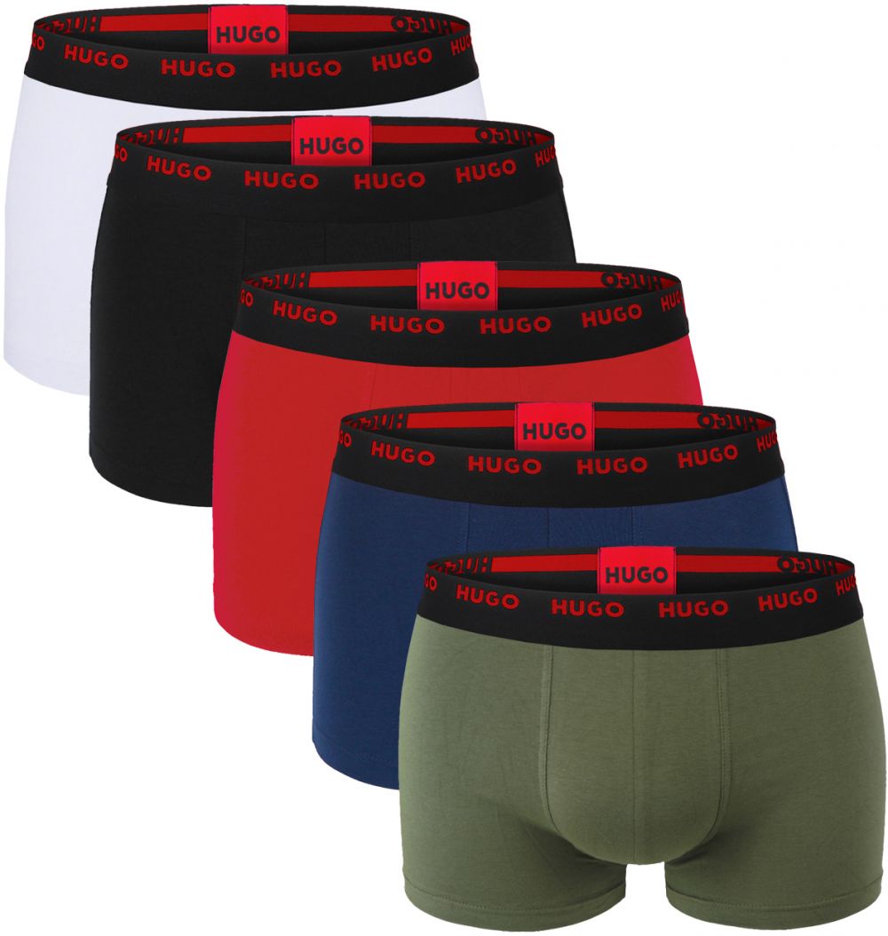 HUGO - boxerky 5PACK cotton stretch modern multicolor combo with red logo waist - limitovaná fashion edícia (HUGO BOSS)