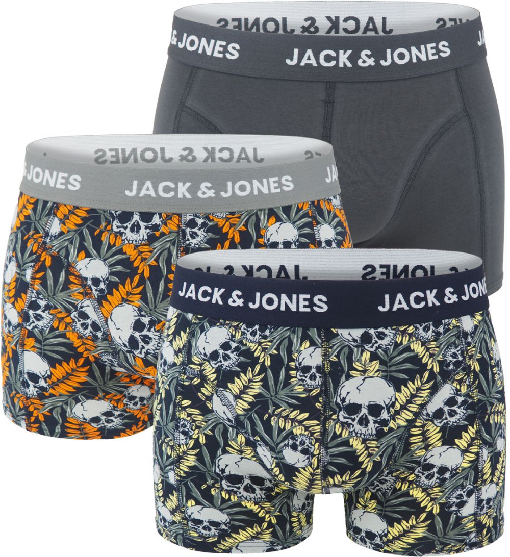 JACK & JONES - boxerky 3PACK Jachugo skulls night sky & castor gray - limitovaná edícia