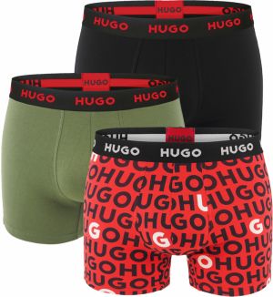 HUGO - boxerky 3PACK cotton stretch classic logo HUGO & army green color combo - limitovaná fashion edícia (HUGO BOSS)