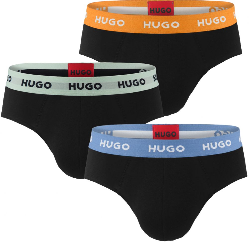 HUGO - slipy 3PACK cotton stretch black with modern multicolor waist - limitovaná fashion edícia (HUGO BOSS)
