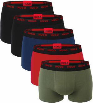 HUGO - boxerky 5PACK cotton stretch modern dark blue combo with red logo waist - limitovaná fashion edícia (HUGO BOSS)