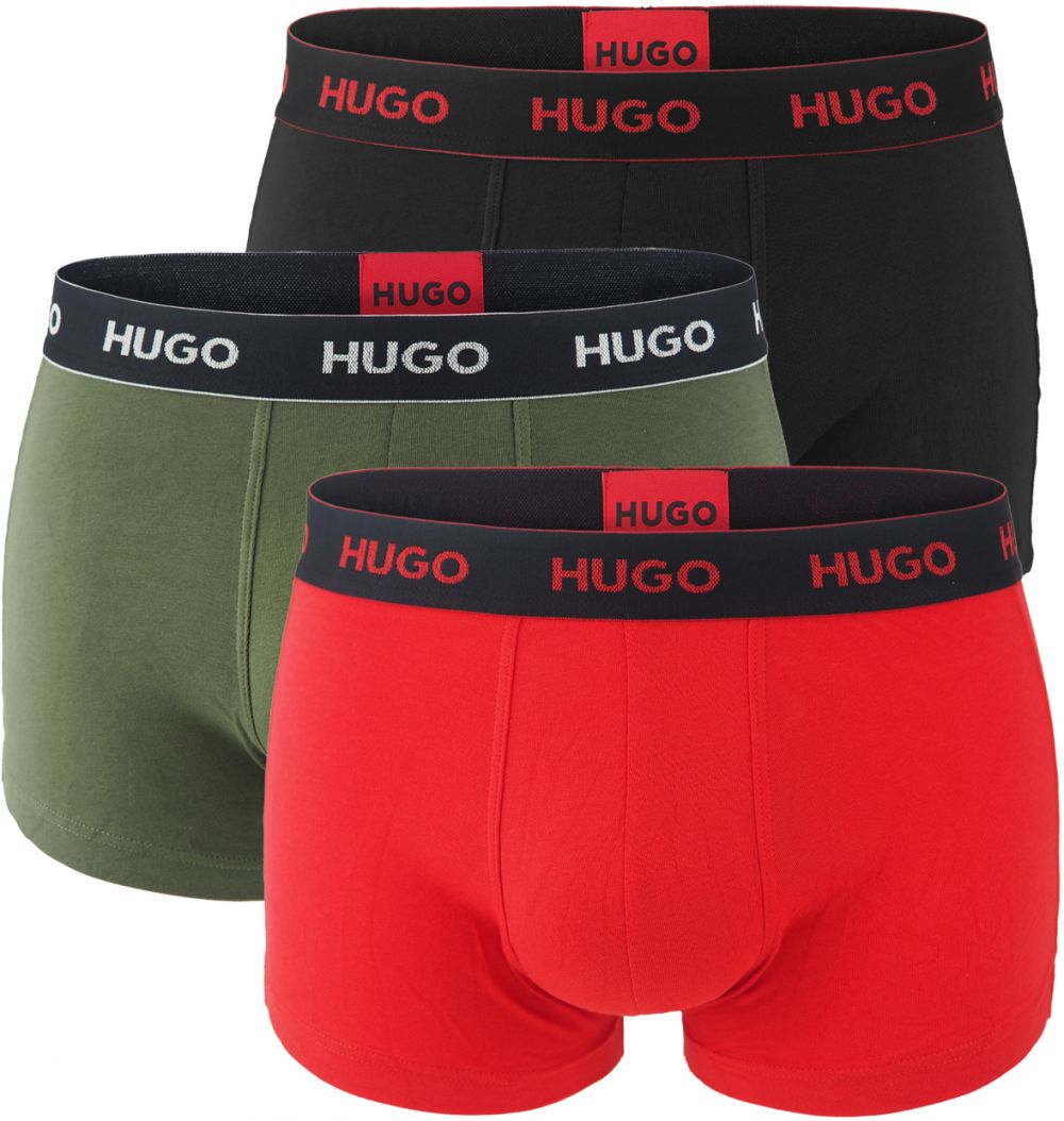 HUGO - boxerky 3PACK cotton stretch modern red & black combo with metallic waist - limitovaná fashion edícia (HUGO BOSS)