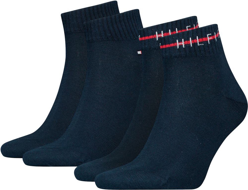 TOMMY HILFIGER - 2PACK stripe logo quarter pánske ponožky tmavomodré