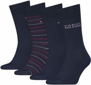 TOMMY HILFIGER - ponožky 4PACK Tommy stripes navy v darčekovom balení