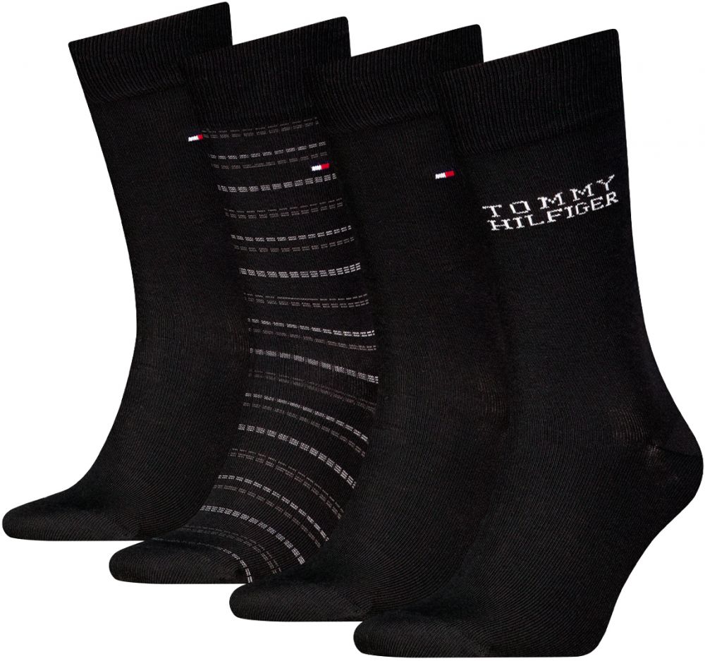 TOMMY HILFIGER - ponožky 4PACK Tommy stripes black v darčekovom balení