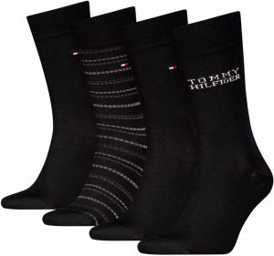 TOMMY HILFIGER - ponožky 4PACK Tommy stripes black v darčekovom balení