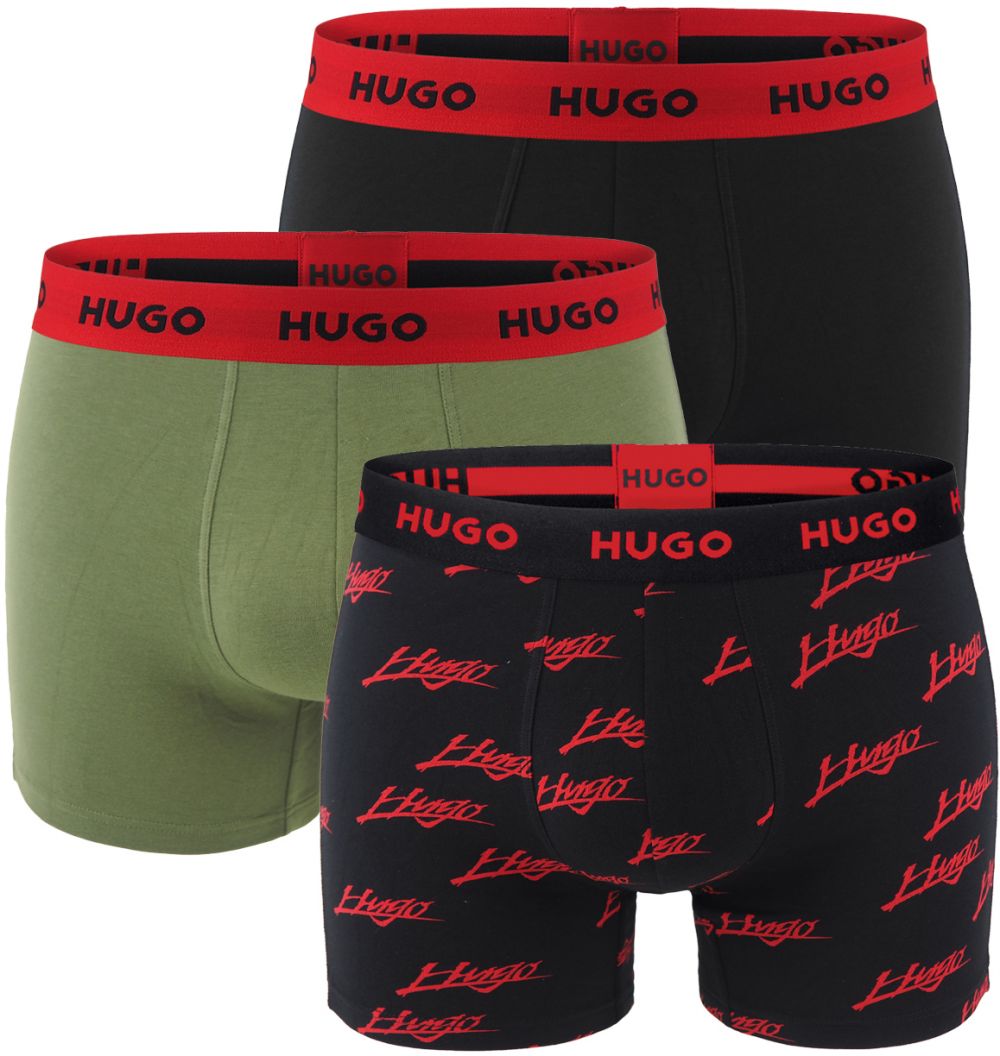 HUGO - boxerky 3PACK cotton stretch classic red logo HUGO & dark color combo - limitovaná fashion edícia (HUGO BOSS)