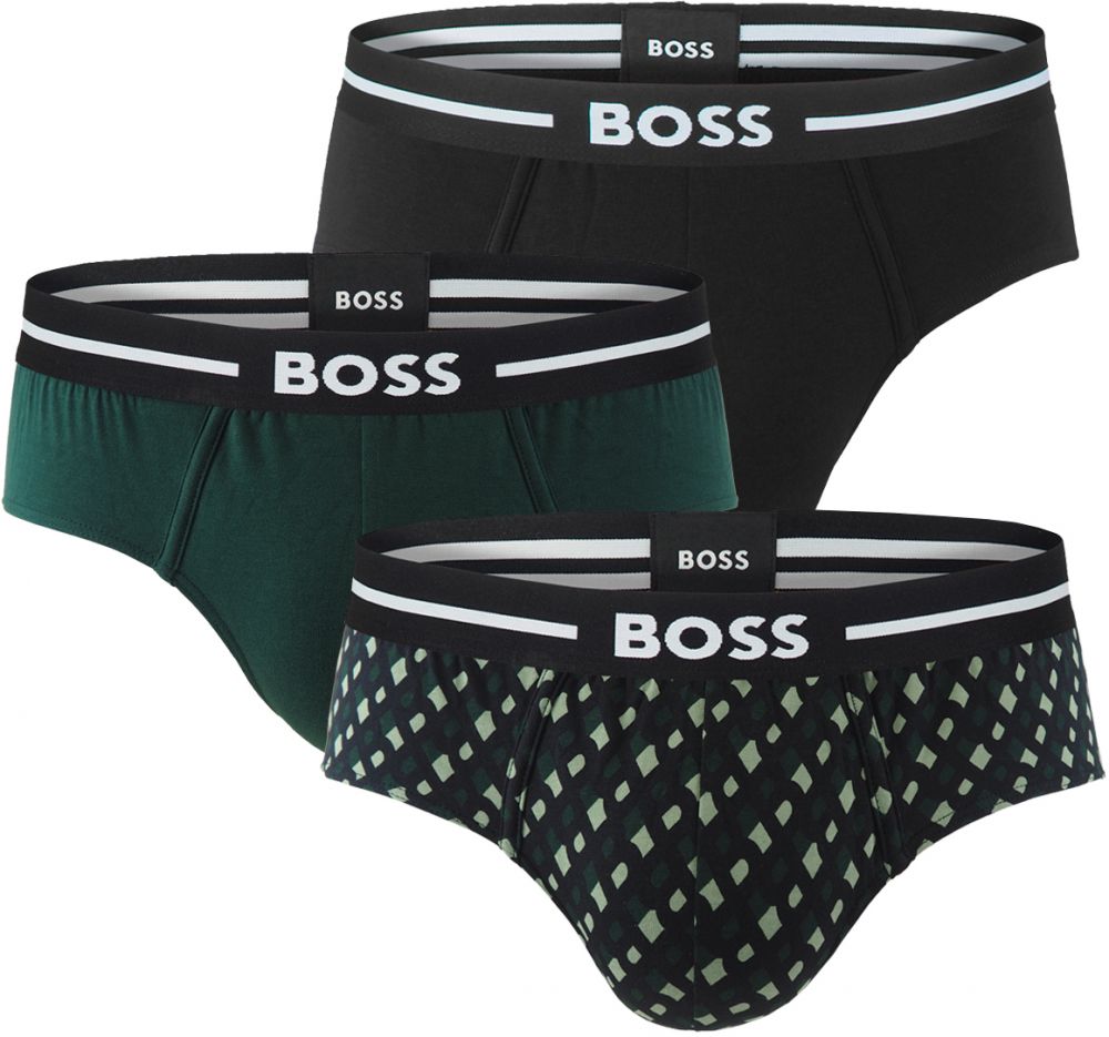 BOSS - slipy 3PACK cotton stretch BOLD modern green & B logo z organickej bavlny - limitovaná fashion edícia (HUGO BOSS)