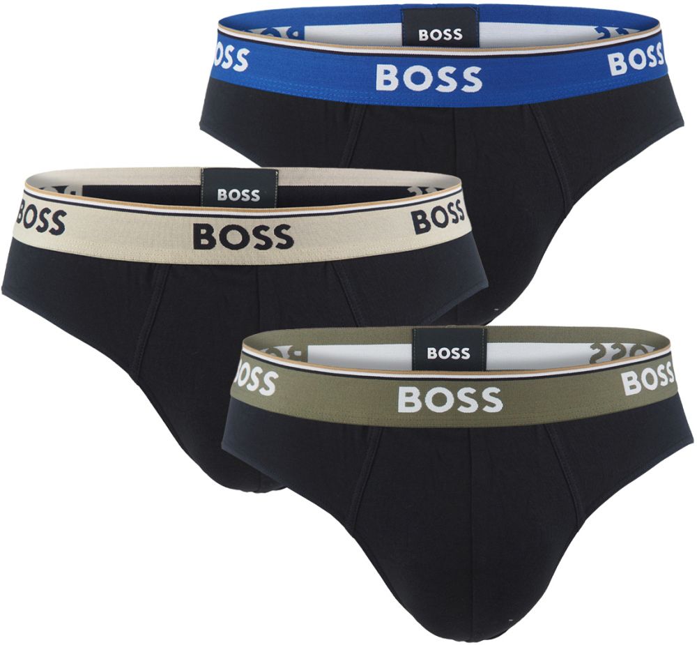 BOSS - slipy 3PACK cotton stretch black with blue & beige waist color combo - limitovaná fashion edícia (HUGO BOSS)