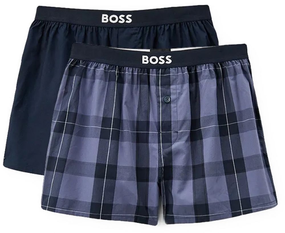 BOSS - trenky 2PACK natural pure cotton big cubes modern blue combo (HUGO BOSS)