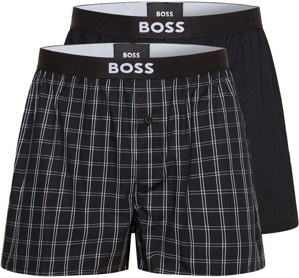 BOSS - trenky 2PACK natural pure cotton big cubes black combo (HUGO BOSS)