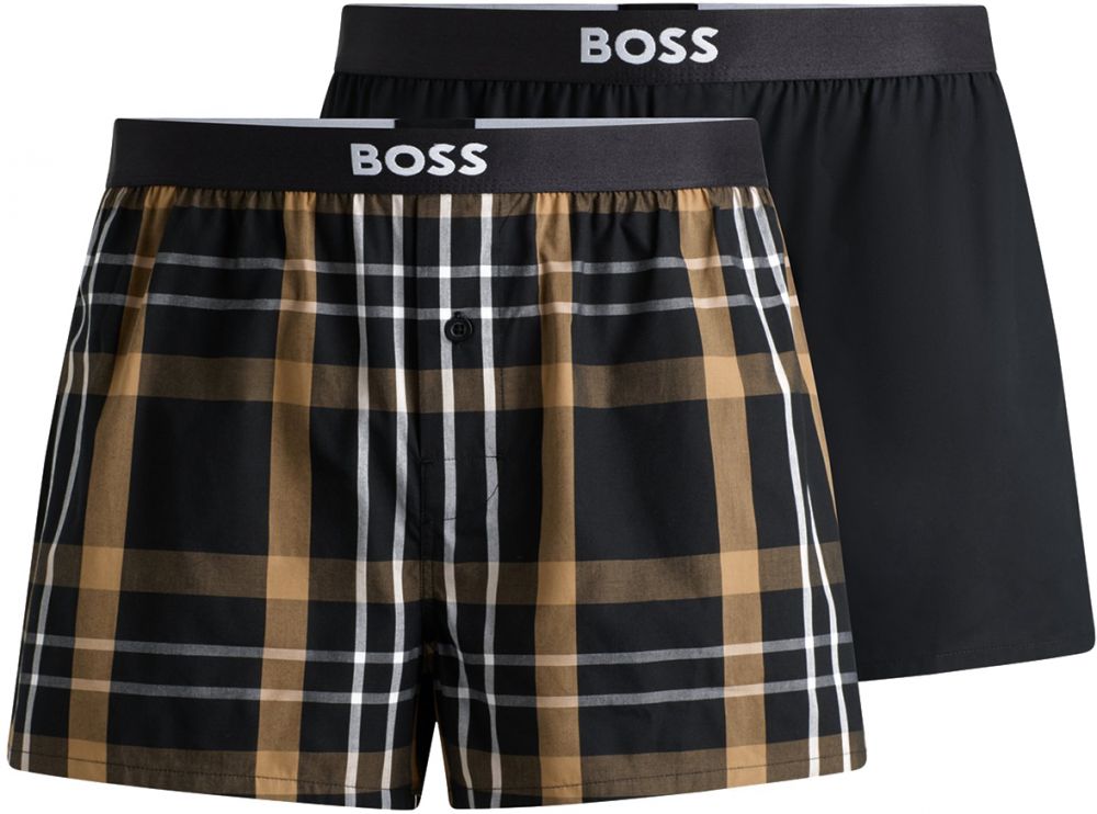 BOSS - trenky 2PACK natural pure cotton black & big cubes beige combo (HUGO BOSS)