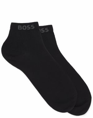 BOSS - ponožky 2PACK quarter čierne s tkaným logom BOSS