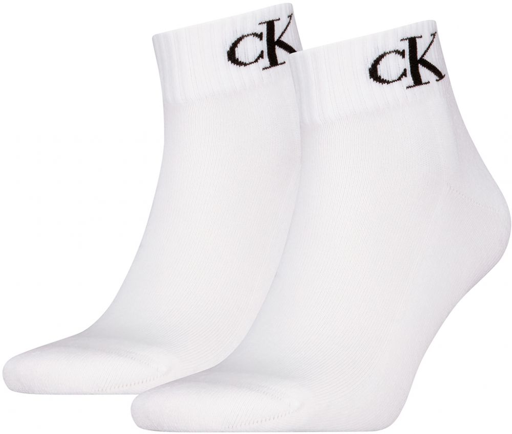 CALVIN KLEIN - 2PACK CK jeans monogram biele quarter ponožky - limitovaná edícia