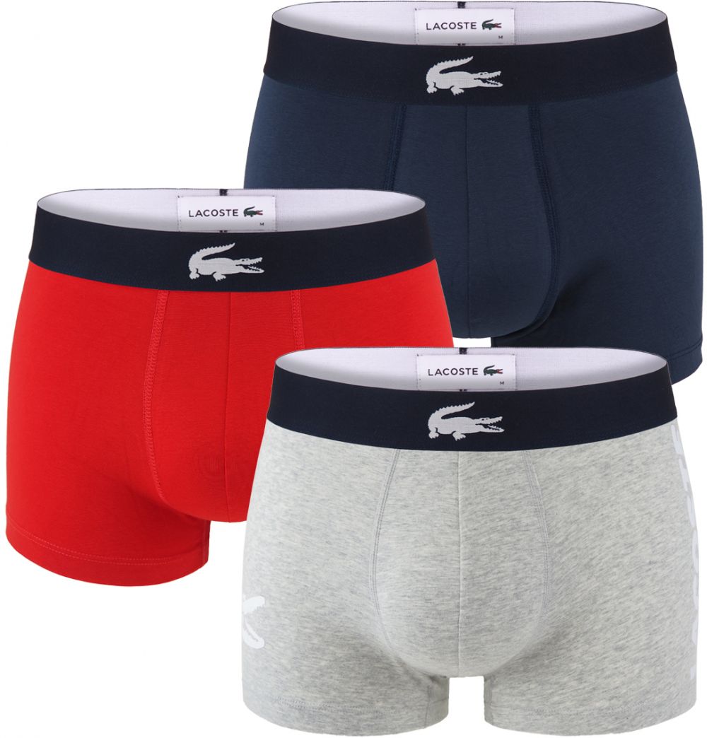 LACOSTE - boxerky 3PACK cotton stretch iconic Lacoste big logo red & blue color - limitovaná edícia