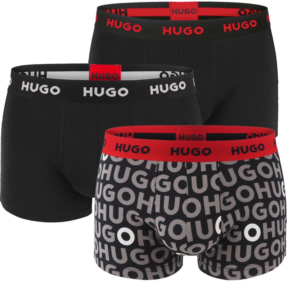 HUGO - boxerky 3PACK cotton stretch modern logo HUGO & dark color combo - limitovaná fashion edícia (HUGO BOSS)