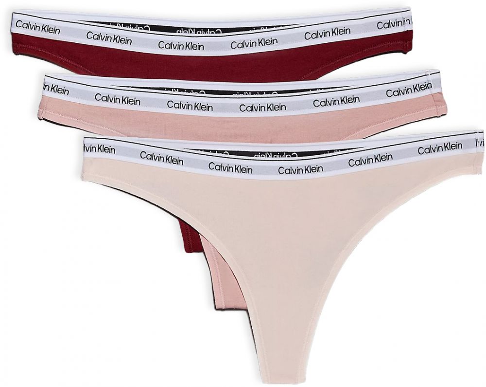 CALVIN KLEIN - tangá 3PACK Modern logo stretch cotton syrah & peach combo - limitovaná edícia