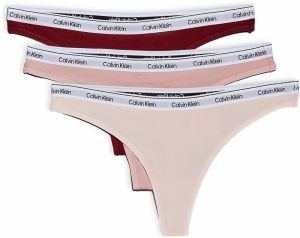 CALVIN KLEIN - tangá 3PACK Modern logo stretch cotton syrah & peach combo - limitovaná edícia