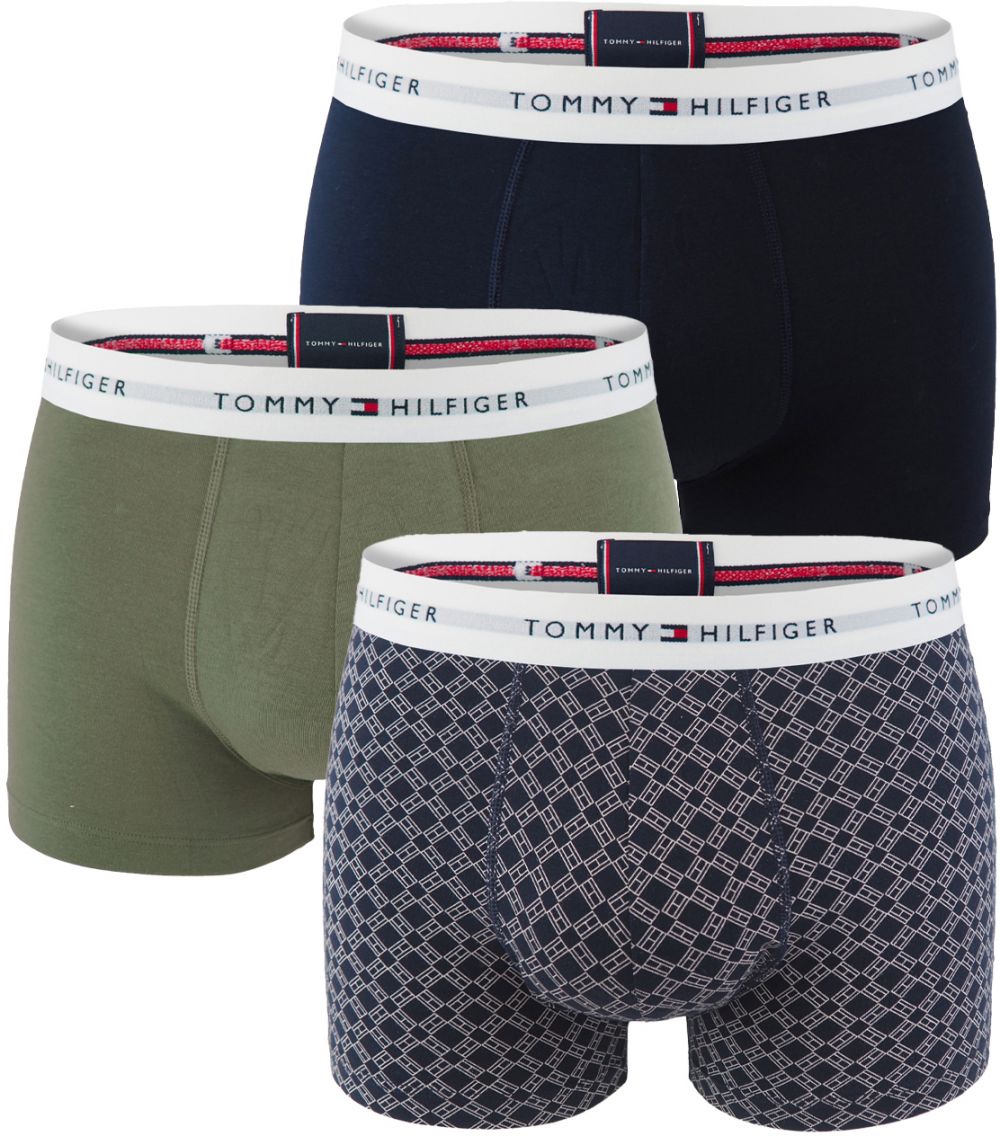 TOMMY HILFIGER - boxerky 3PACK signature cotton essentials flag geo & olive color - limitovaná edícia