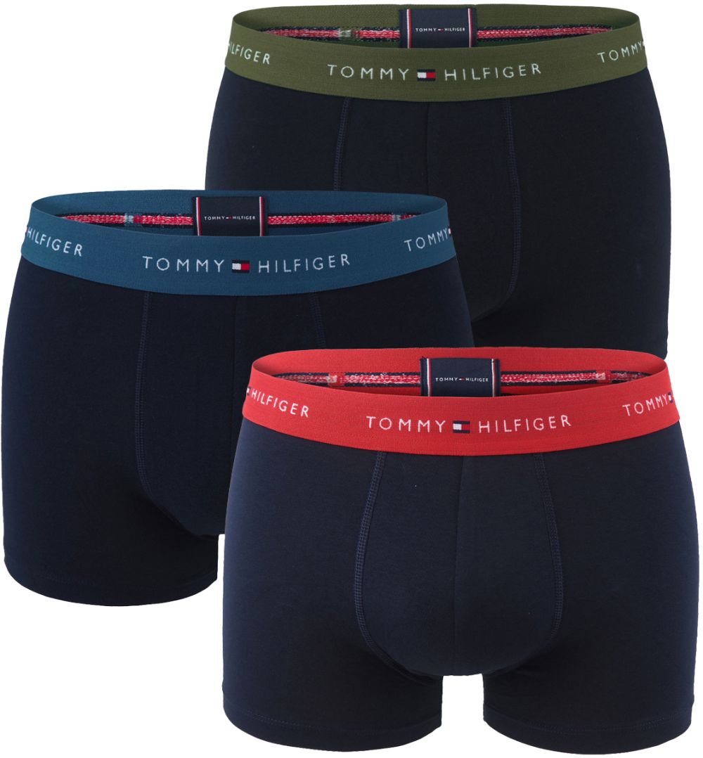 TOMMY HILFIGER - boxerky 3PACK signature cotton essentials dark color with indigo & olive waist - limitovaná edícia