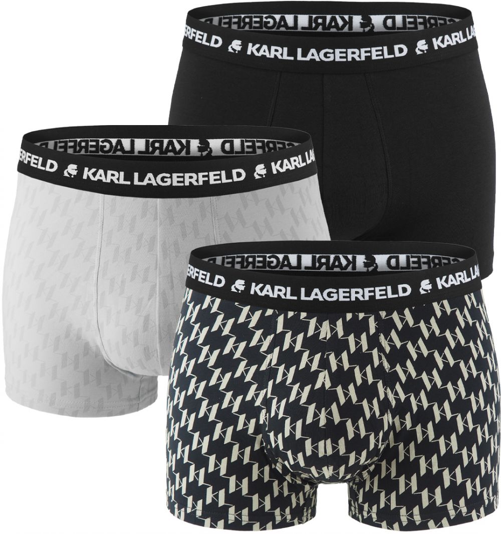 KARL LAGERFELD - boxerky 3PACK organic cotton LAGERFELD monogram logo black & gray color combo - limitovaná edícia