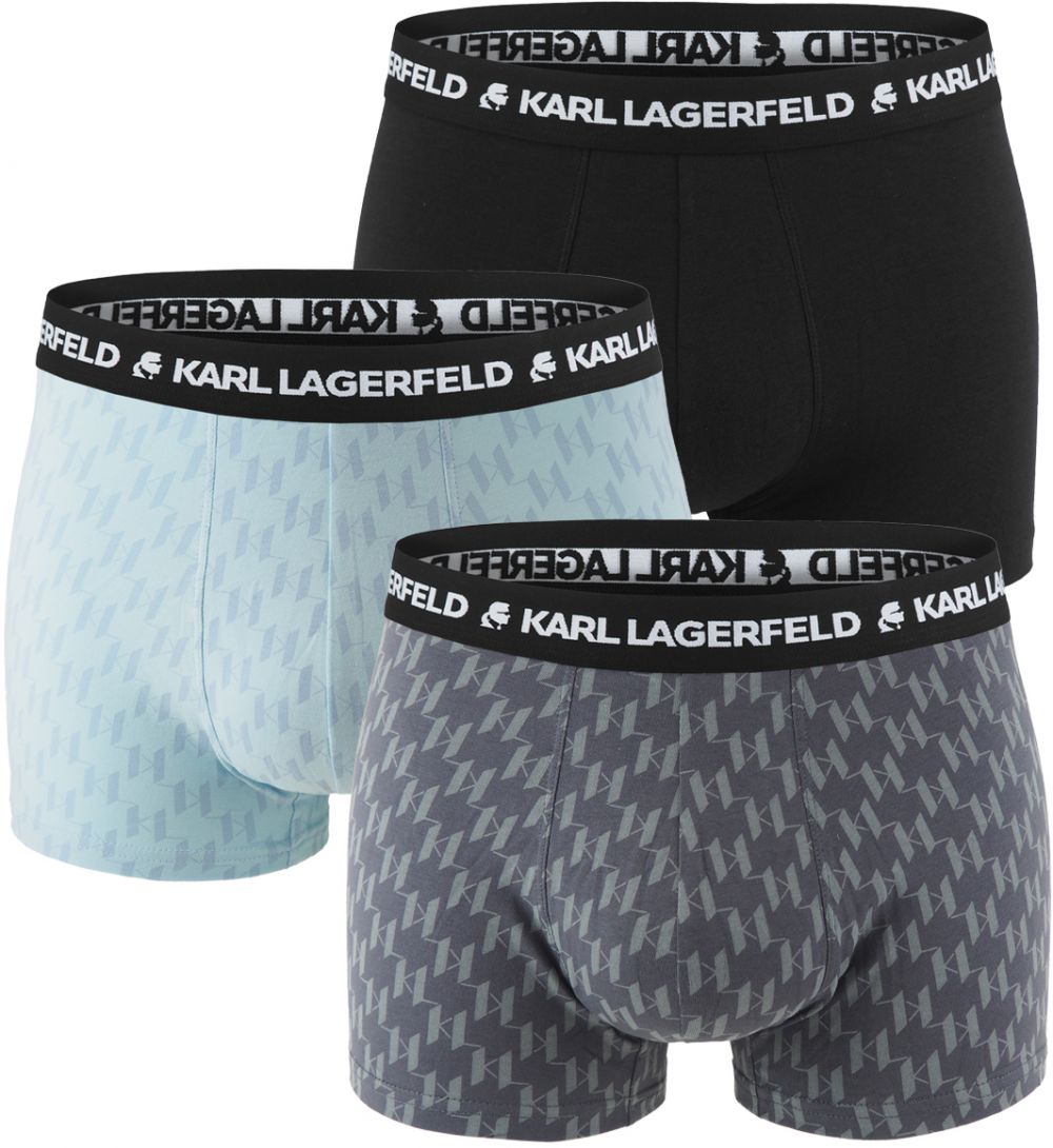 KARL LAGERFELD - boxerky 3PACK organic cotton LAGERFELD monogram logo blue & asphalt color combo - limitovaná edícia