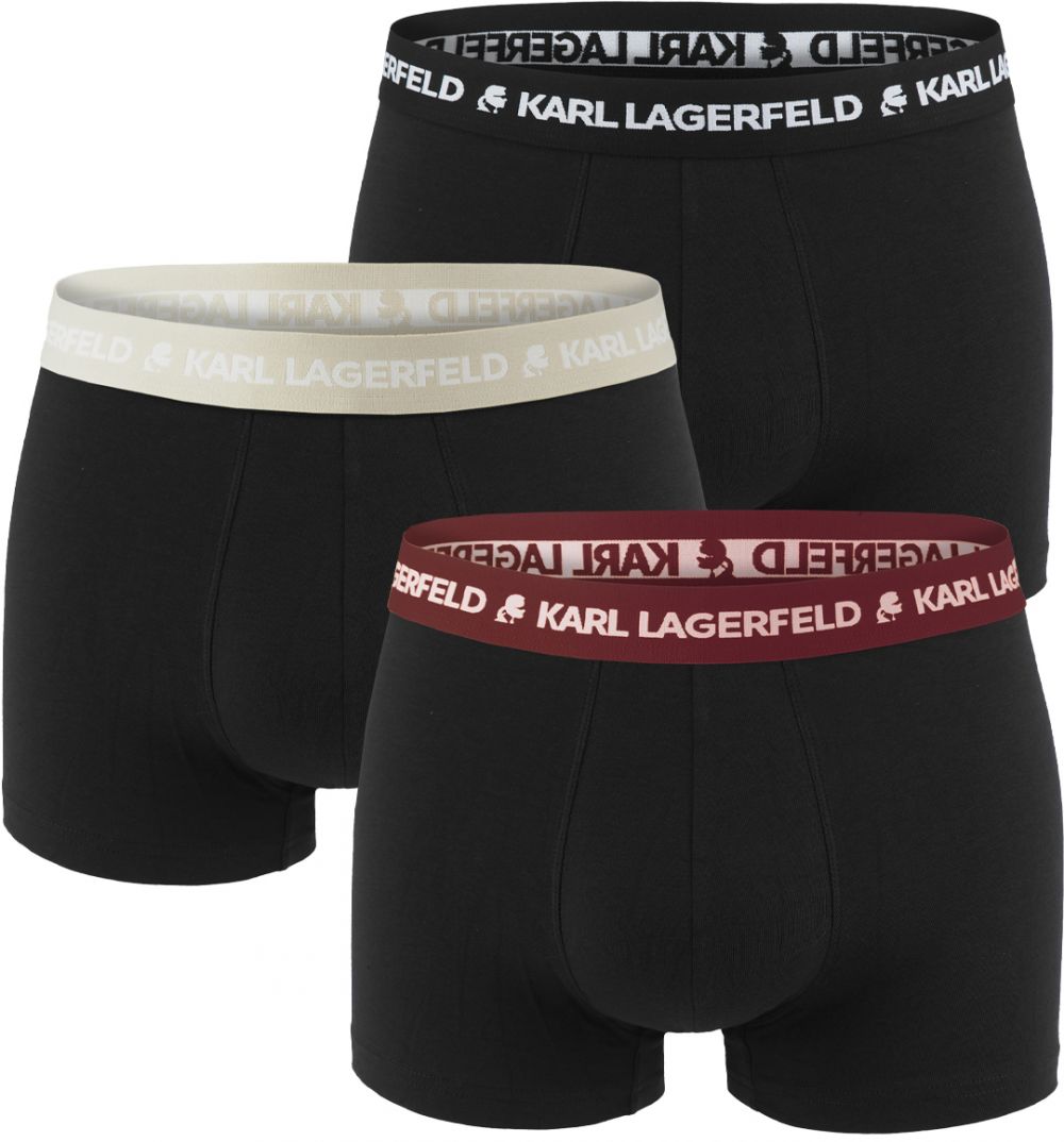 KARL LAGERFELD - boxerky 3PACK organic cotton logo LAGERFELD black with chateu & cabernet waist - limitovaná edícia
