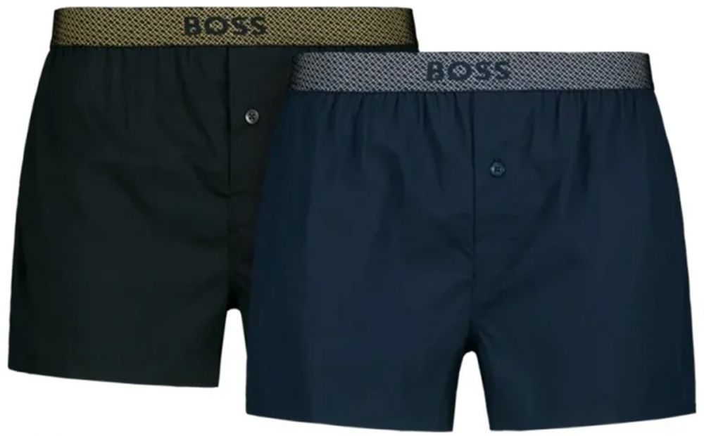 BOSS - trenky 2PACK pure cotton blue & black with modern metallic waist v darčekovej krabičke - (HUGO BOSS)