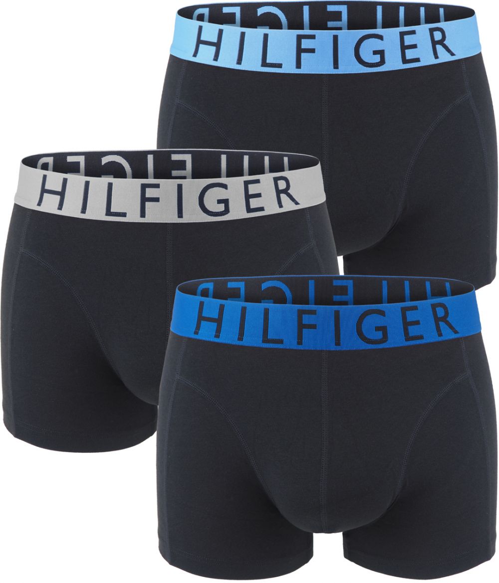 TOMMY HILFIGER - boxerky 3PACK eco cotton HILFIGER black with blue & silver waist - limitovaná edícia