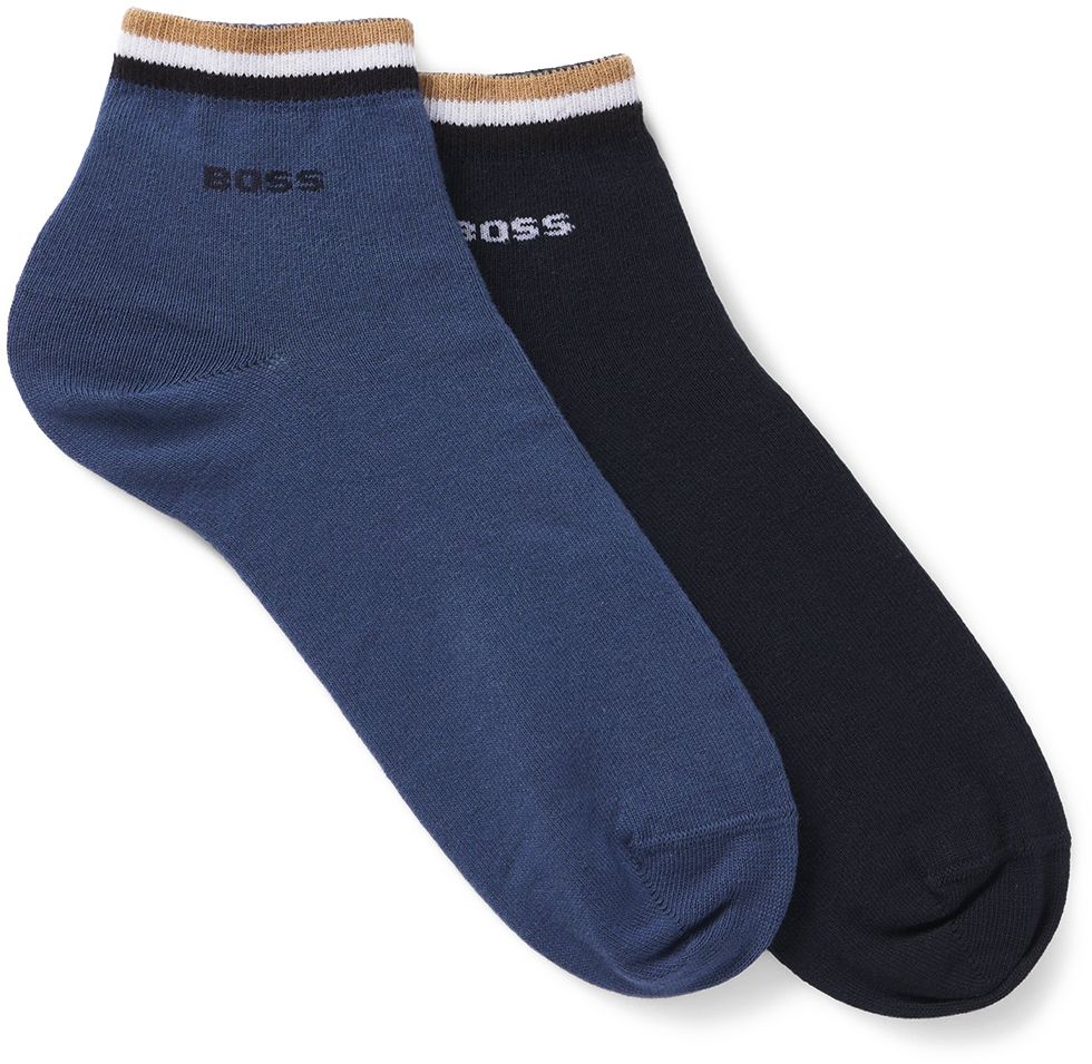 BOSS - 2PACK modré pánske quarter ponožky s logom BOSS