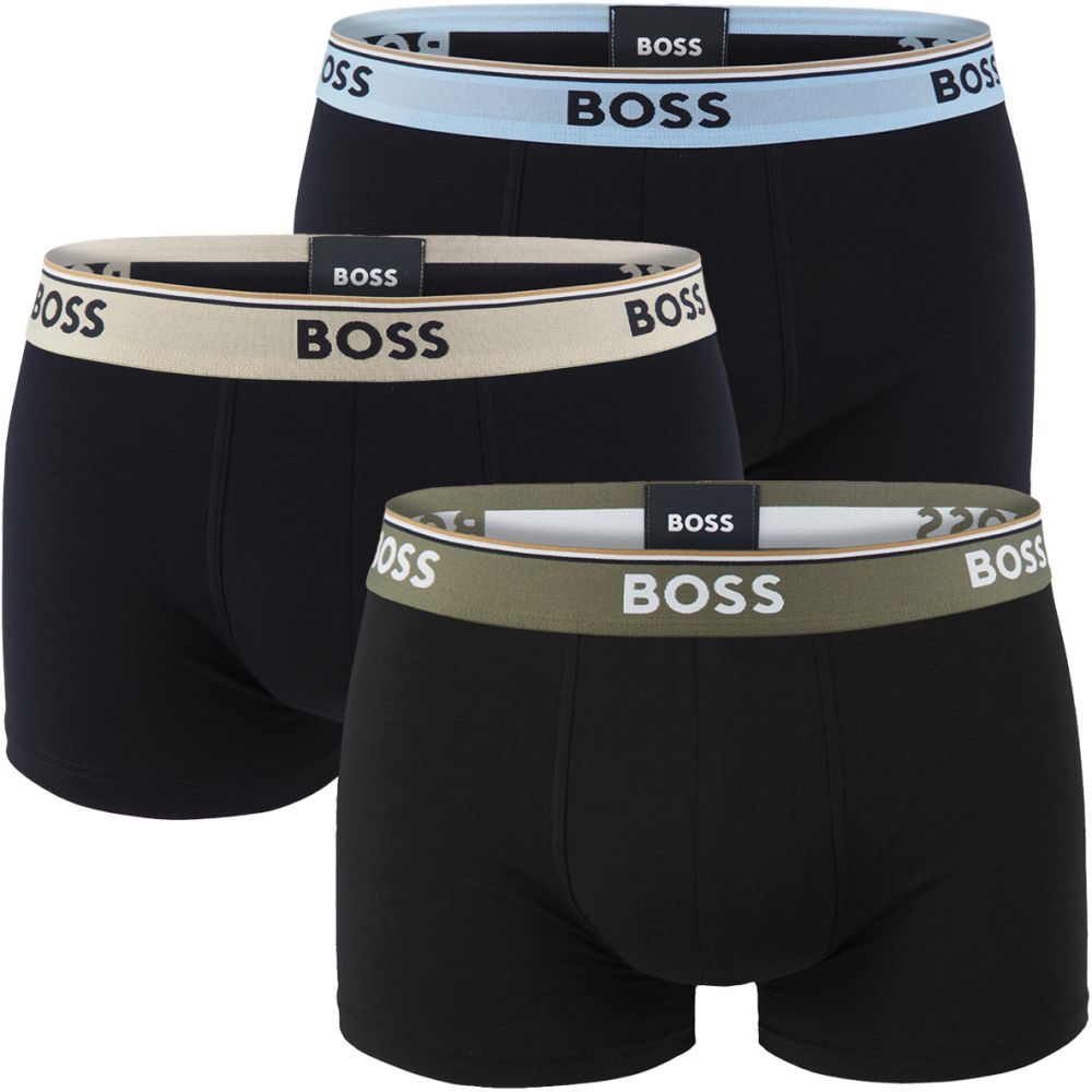 BOSS - boxerky 3PACK cotton stretch power design black with blue & sand color waist - limitovaná fashion edícia (HUGO BOSS)