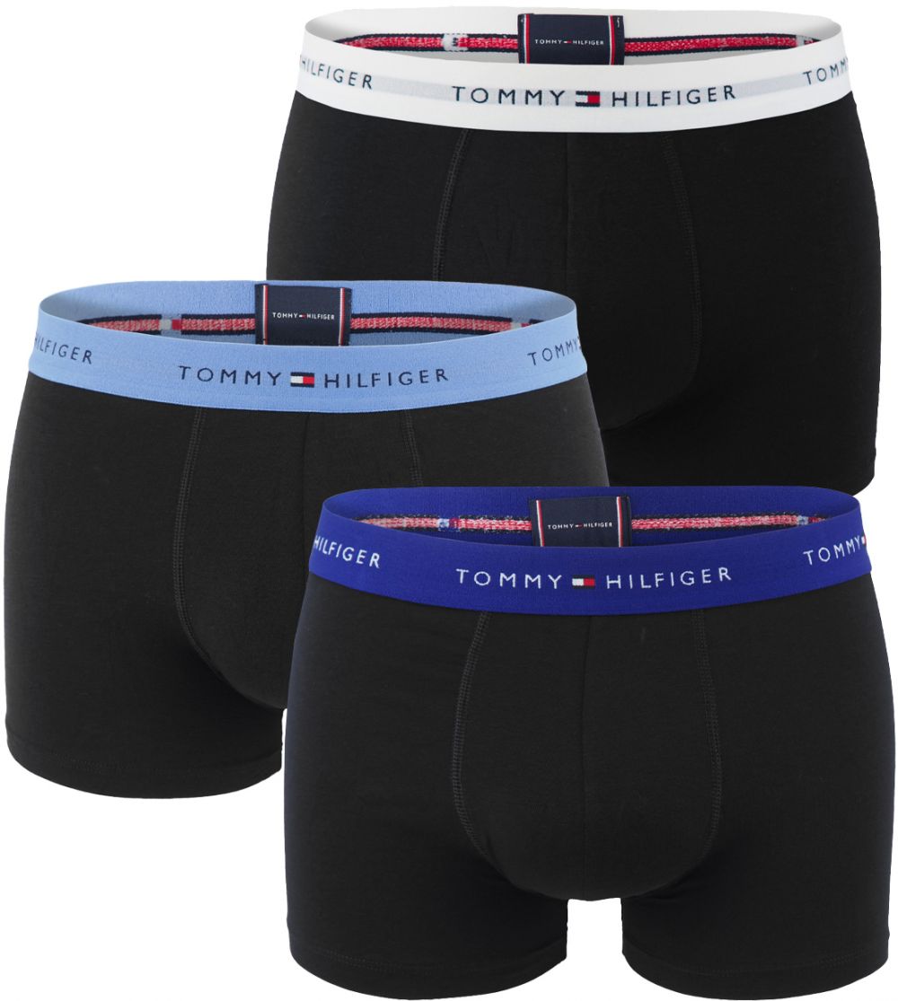 TOMMY HILFIGER - boxerky 3PACK signature cotton essentials dark color with widget blue waist - limitovaná edícia