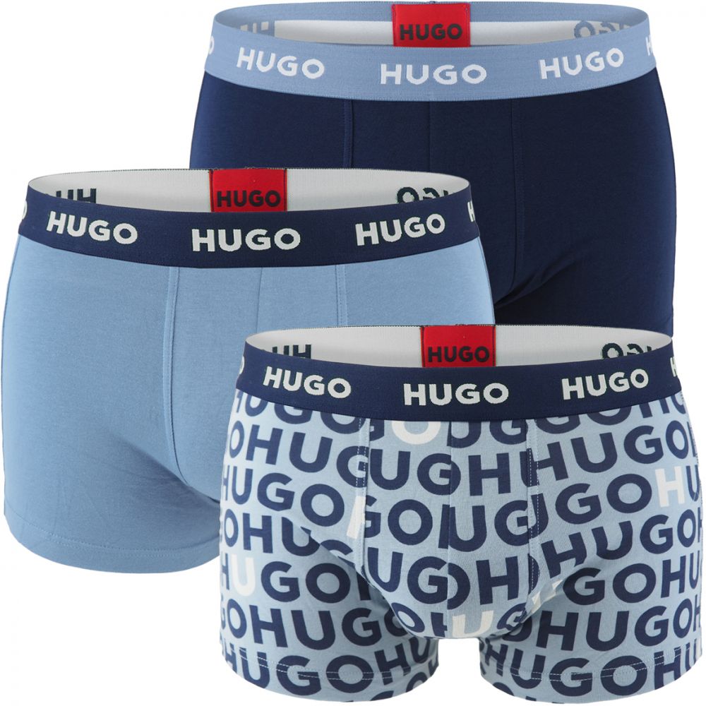 HUGO - boxerky 3PACK cotton stretch modern HUGO logo blue color combo - limitovaná fashion edícia (HUGO BOSS)