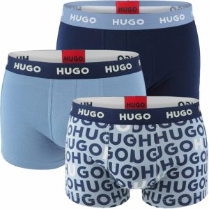 HUGO - boxerky 3PACK cotton stretch modern HUGO logo blue color combo - limitovaná fashion edícia (HUGO BOSS)
