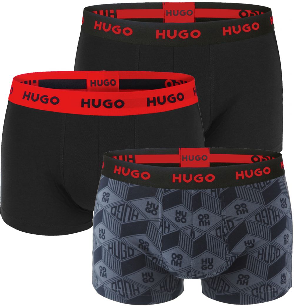 HUGO - boxerky 3PACK cotton stretch modern HUGO dark & black color combo - limitovaná fashion edícia (HUGO BOSS)
